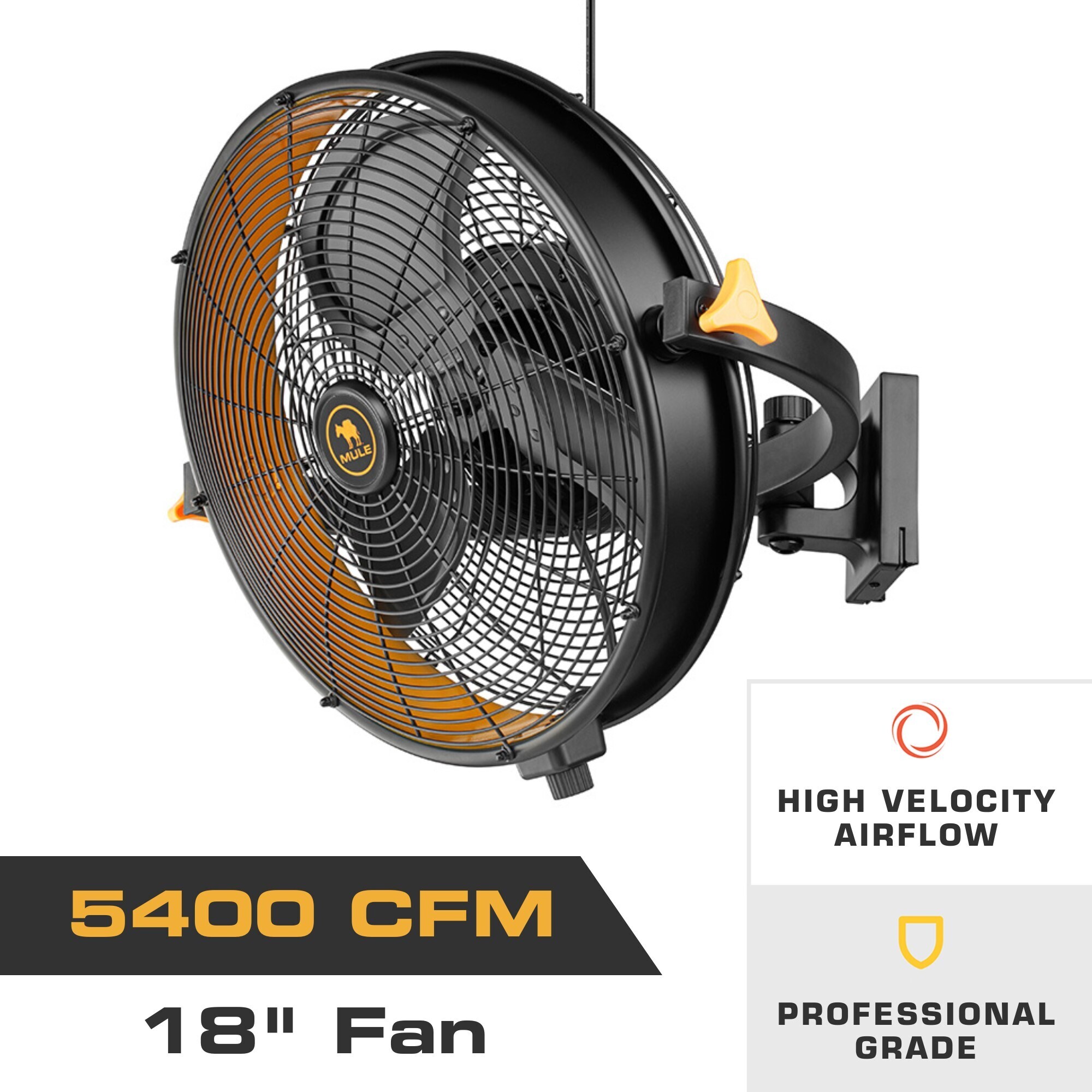 Mule Garage Wall Fan XL - 18in. Dia., 5400 CFM, Wall Mount, 120-Degree Rotation, Model# 52010-49
